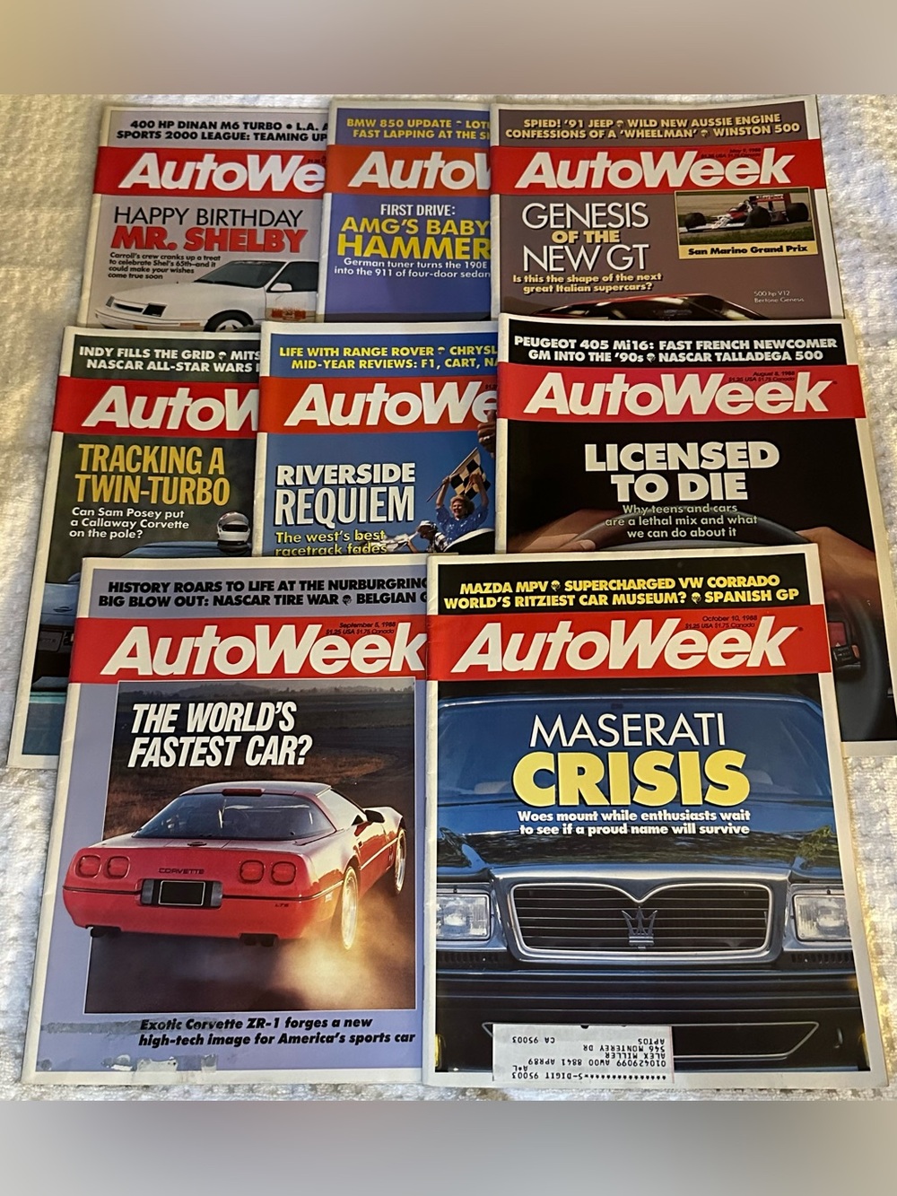 1988 Lot of 8 Autoweek Magazines Shelby NASCAR Corvette Maserati Teens Bertone